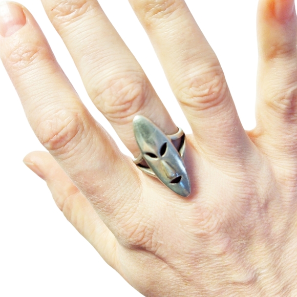 Vintage 925 Sterling Silver Mask Ring - Picture 11 of 16